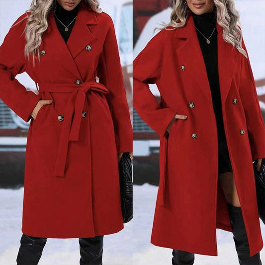 Abrigo Trench Largo Doble Botonadura con Cinturón - Elegancia Invernal para Mujer - Image 2