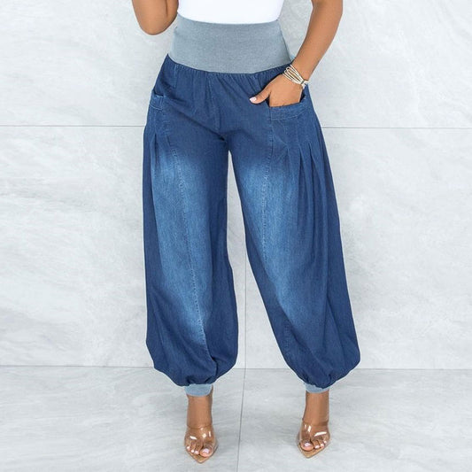 Pantalones Harem Denim Sueltos de Talle Elástico para Mujer - Comodidad de Verano - Image 2