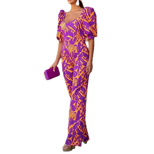 Jumpsuit Estampado con Cuello V y Mangas Linterna - Image 2