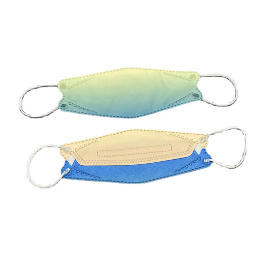 A hand holds a fan of six willow-shaped face masks in pastel gradient colors, including blue, pink, yellow, purple, and white. - Image 2