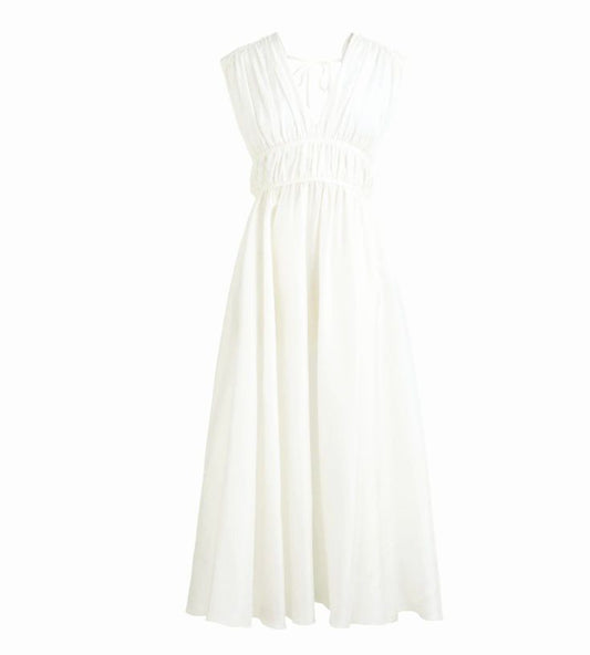 Vestido Vintage de Seda con Escote V y Cintura Plisada - Image 2