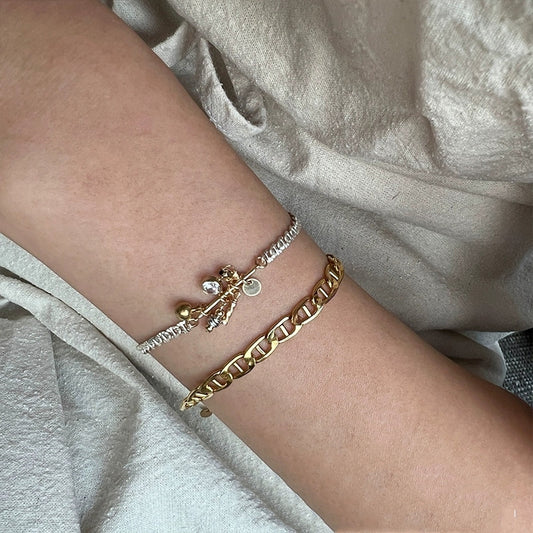 Pulsera de Plata S925 con Colgante de Encaje Doble Minimalista - Image 2