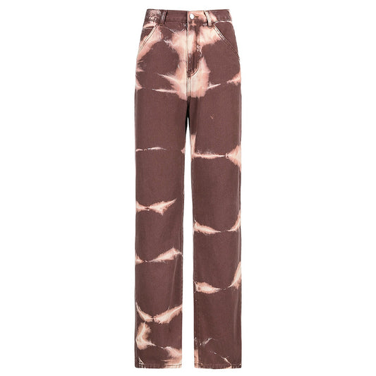 Jeans Rectos Tie Dye para Mujer con Drapeado Moderno - Image 2