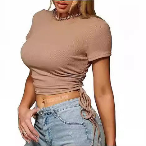 Top de Verano para Mujer Cuello Redondo Manga Corta Ombliguero - Image 2