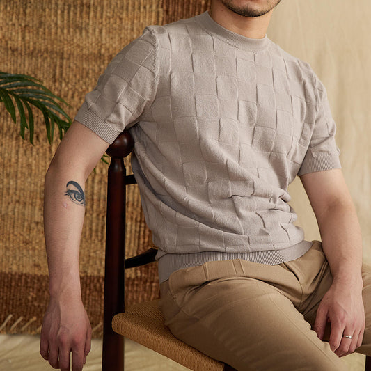 Camiseta Hombre Verano Algodón Ramio Cuello Redondo Estampado Cuadros - Image 2