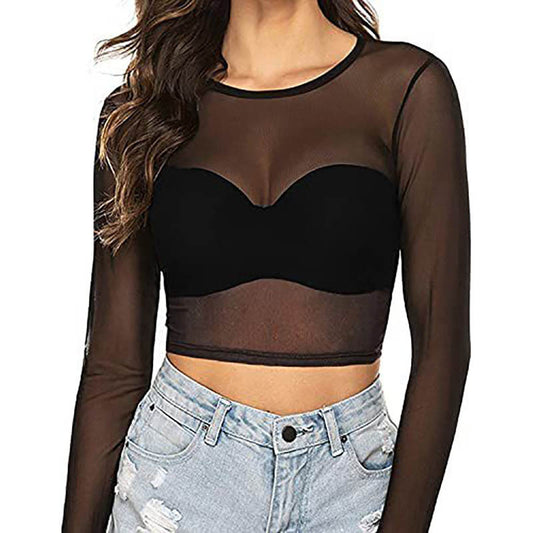 Blusa Mesh Ajustada Transparente de Manga Larga para Mujer - Image 2