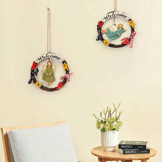 Placa Decorativa de Bienvenida en Madera con Guirnalda para Puerta - Image 2