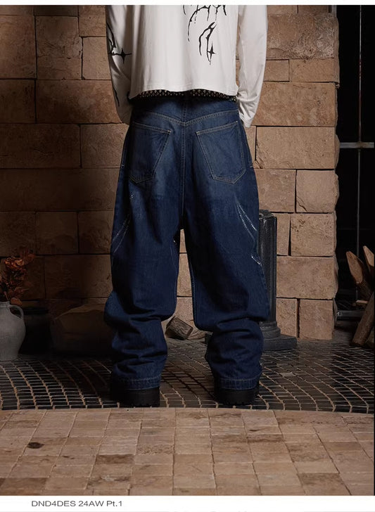 Jeans Anchos Desgastados con Diseño de Gato, Barba y Strass Brillantes - Image 2