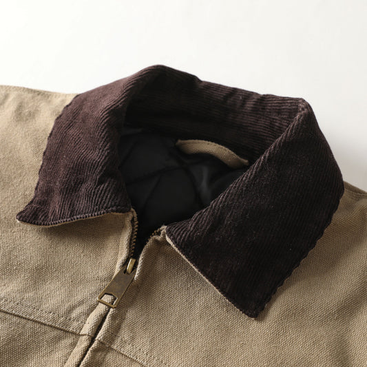 Chaqueta Vintage Americana para Hombre con Cuello Solapa y Tela Gruesa Desgastada - Image 2