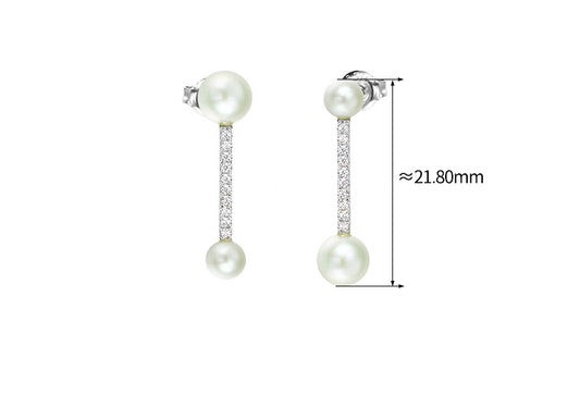 Aretes de Plata Esterlina con Perla y Diseño Geométrico Minimalista - Image 2