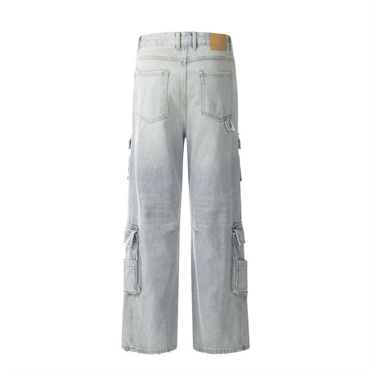 Overol Denim Claro para Hombre con Múltiples Bolsillos y Corte Recto Ancho - Image 2