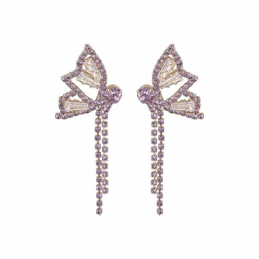 Aretes de Mariposa con Diamantes Brillantes y Borlas - Image 2