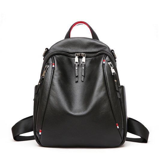 Mochila de Viaje de Cuero Genuino con Doble Cierre y Gran Capacidad - Image 2