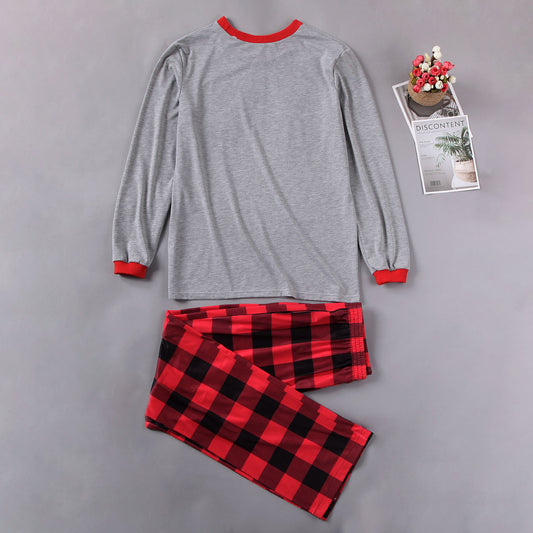Family Christmas pajama set with grey long-sleeve tops featuring a red truck with a tree, and red and black buffalo plaid pants. Includes adult, kids, and baby - Image 2