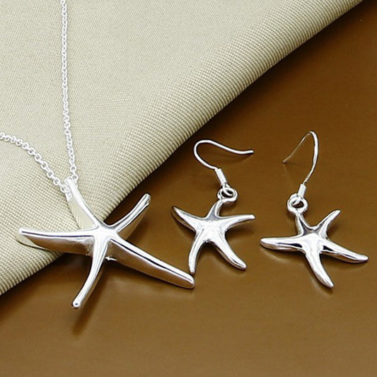Conjunto de Collar y Aretes Estrella de Mar Plateados - Image 2