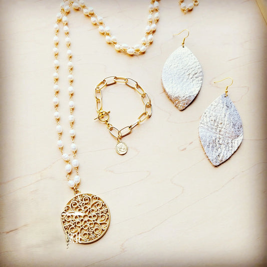 **Leather Oval Earring-Heavy Metal White 209t