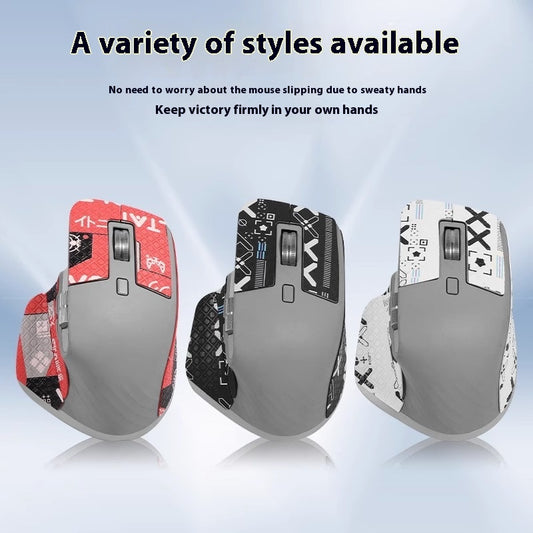 Red and black anti-slip sticker set with geometric and text patterns for Logitech MX Master 3s mouse. - Image 2