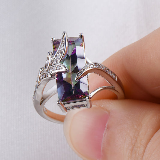 Anillo de Hoja Ópalo Multicolor con Diamante Blanco - Image 2