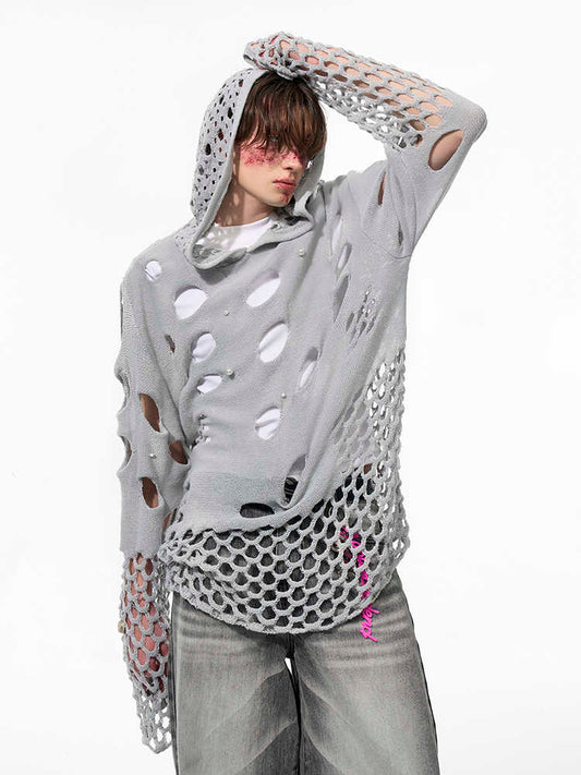 Sudadera con Capucha Hueca para Hombre Primavera Negra con Perlas Decorativas - Image 2