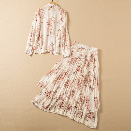 Conjunto Elegante: Blusa Anudada Manga Larga con Falda Plisada - Image 2