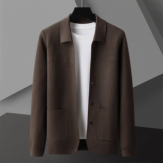 Suéter de Cuello Solapa Grueso para Hombre - Manga Larga Otoño Invierno con Bolsillos - Image 2