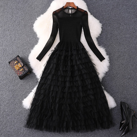 Vestido Largo Ajustado de Malla Elástica con Cintura Alta y Manga Larga - Image 2