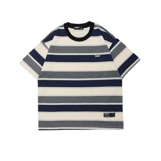 Camiseta Manga Corta Hombre Estilo Japonés a Rayas con Combinación de Colores - Image 2