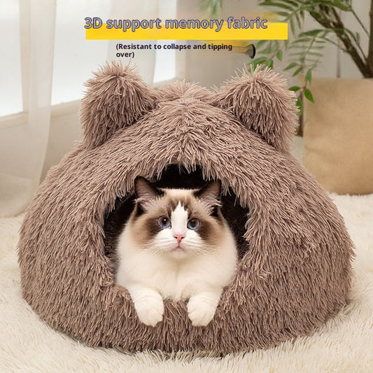 Cama Cálida Semiencerrada para Gatos con Peluche Suave - Image 2