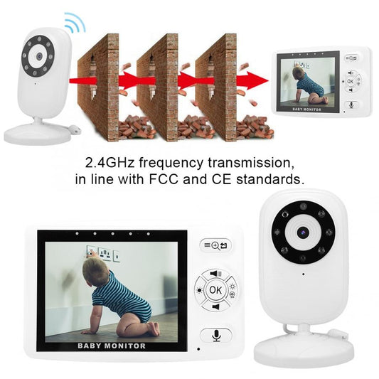 White 3.5-inch wireless baby monitor with a screen showing a smiling baby, featuring gray control buttons. - Image 2
