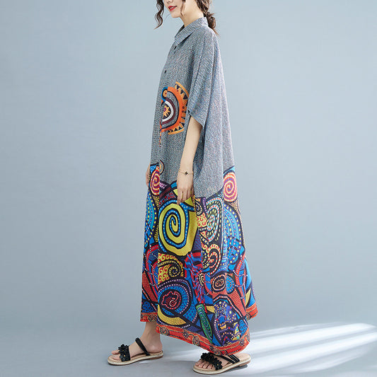 Vestido Camisero Artístico Talla Grande con Estampado Verano - Image 2