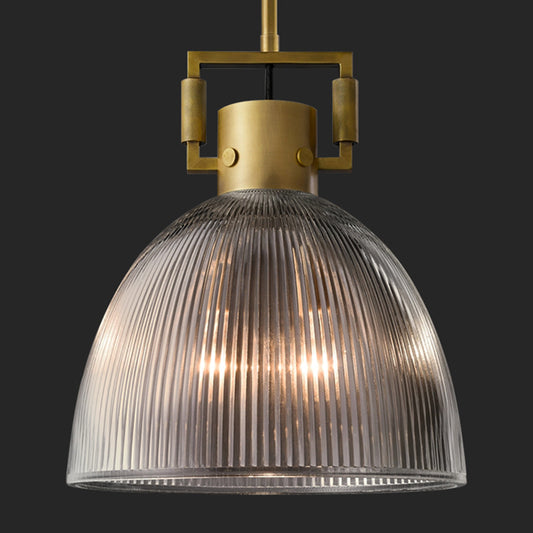 Lámpara Colgante Retro Americana con Vidrio Rayado y Detalles en Cobre - Image 2