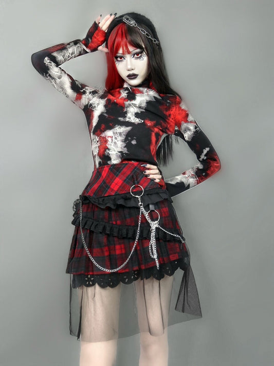 Blusa Base Gótica Cuello Alto con Telaraña y Detalles Punk - Image 2