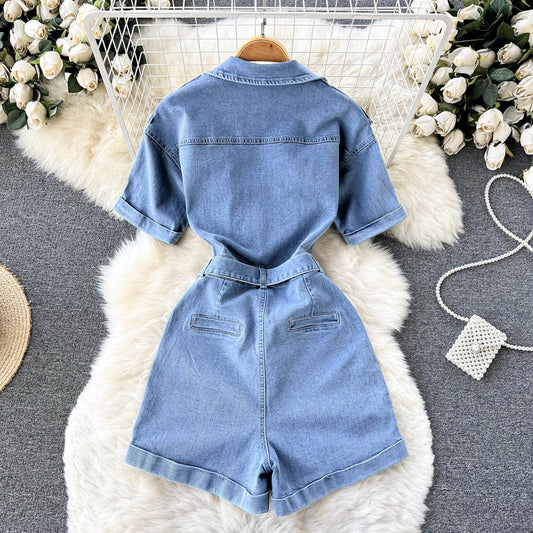 Jumpsuit Cargo de Manga Corta con Cuello y Piernas Anchas - Image 2