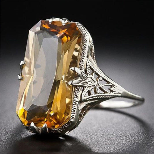 Anillo Hueco Citrina Tallado Estilo Europa y América - Image 2