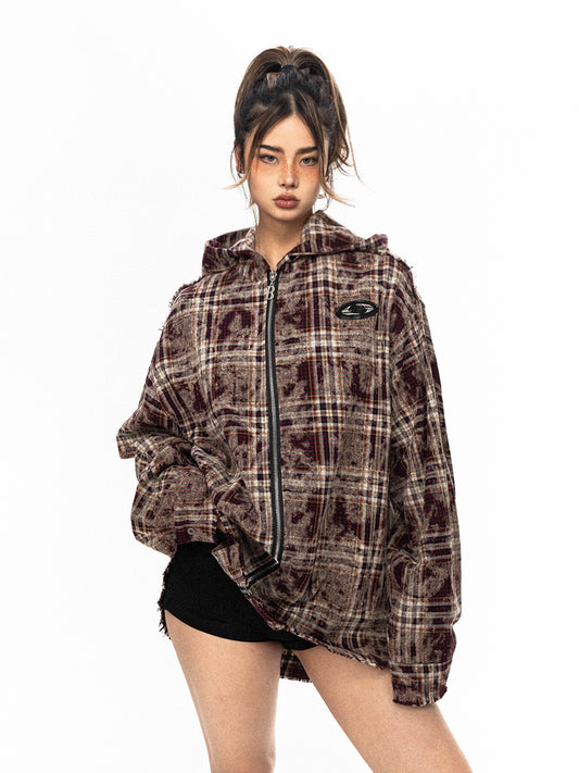 Chaqueta Hoodie Cuadros Retro con Cierre - Image 2