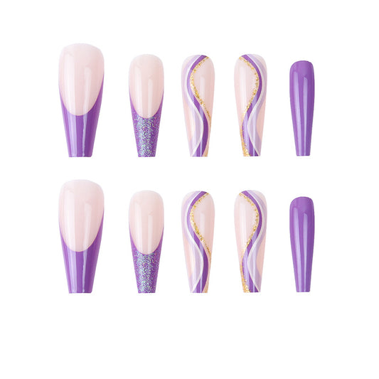 Parches de Uñas Geométricos Aurora Brillante - Diseño Francés - Image 2