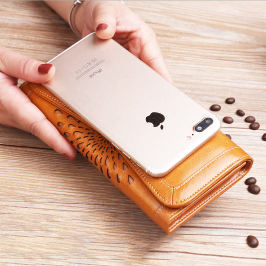 Billetera Larga de Cuero Retro para Mujer con Acabado Encerado - Image 2
