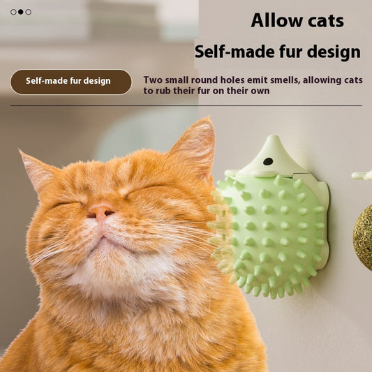 Grass green hedgehog catnip ball toy with a spiky back and smooth face, designed for scratching and play. - Image 2