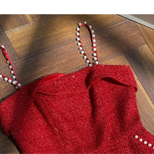 Vestido Tweed Perla con Tirante Retro para Mujer - Image 2