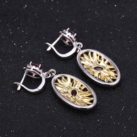 Aretes de Plata con Incrustaciones de Rosa - Image 2