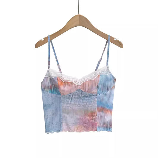 Blusa Corta Slim Fit con Detalles de Encaje y Parches en Malla Degradada - Image 2