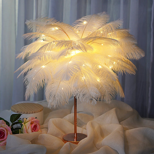 Lámpara de Escritorio Nórdica con Plumas - Luz Decorativa Moderna para Dormitorio - Image 2