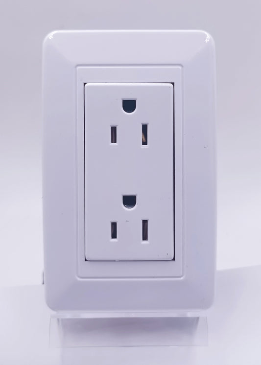 White American standard wall socket with two duplex outlets, providing six holes for electrical plugs. - Image 2