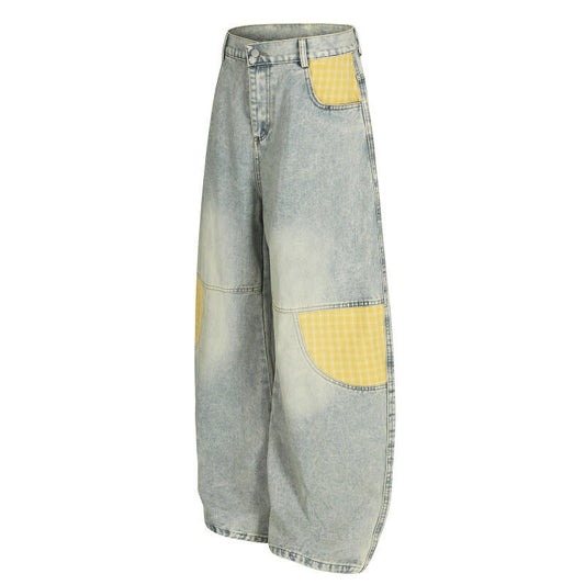Jeans Bootcut Retro con Parches de Cuadros para Hombre - Image 2