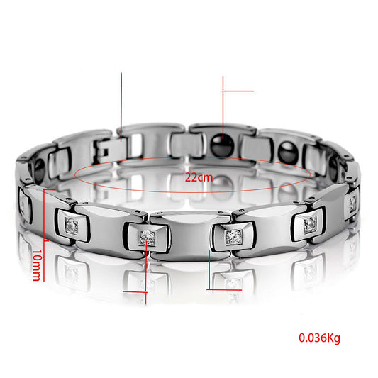 Pulsera Magnética de Pareja en Acero Tungsteno con Circón CNC - Image 2