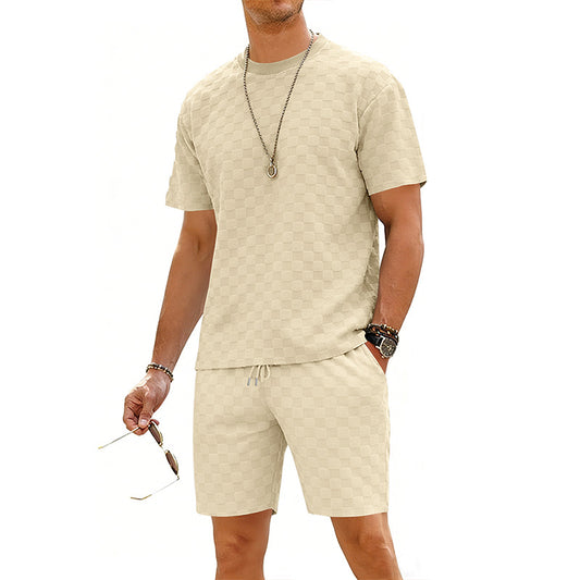 Conjunto de Playera y Shorts Casuales a Cuadros para Hombre - Image 2