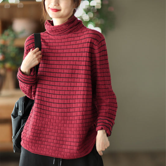 Blusa Cuello Alto Texturizada Retro para Mujer - Otoño Invierno - Image 2