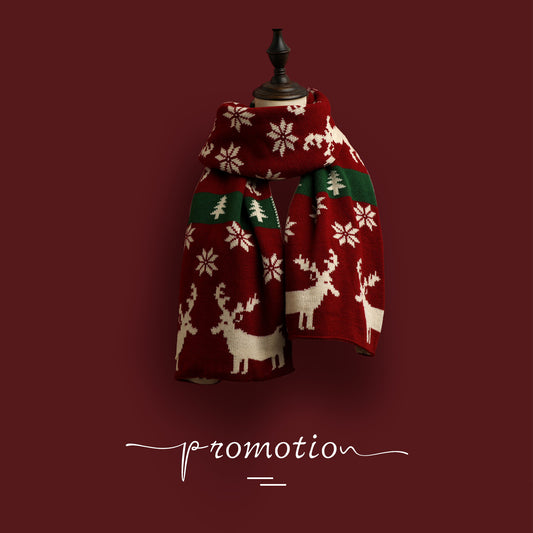 Bufanda Tejida Roja con Estampado de Reno y Copos de Nieve - Image 2