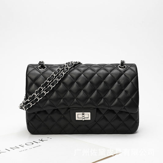 Bolso de Cuero Negro con Cadena de Diamantes para Mujer - Image 2