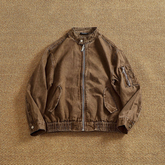 Chaqueta Bomber Retro Clásica con Cuello Tipo Snap - Lavada y Versátil - Image 2